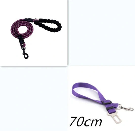 Reflective dog leash with foam handle showing 1.5m length and zinc alloy hook