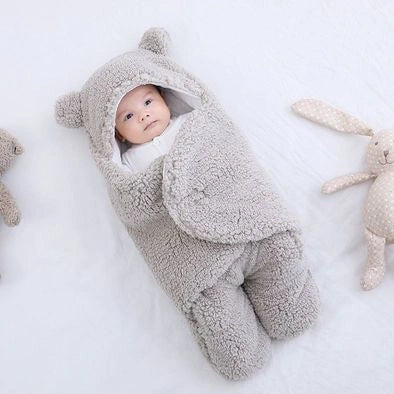 Baby Hold newborn swaddle sleeping bag with lamb wool fabric in blue colour option