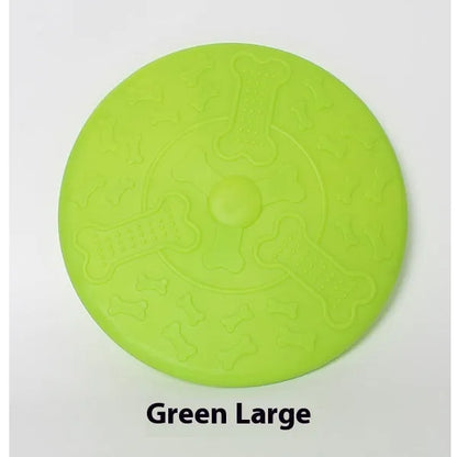 Rubber dog frisbee plastic pet toy in small and large sizes with multiple colour options