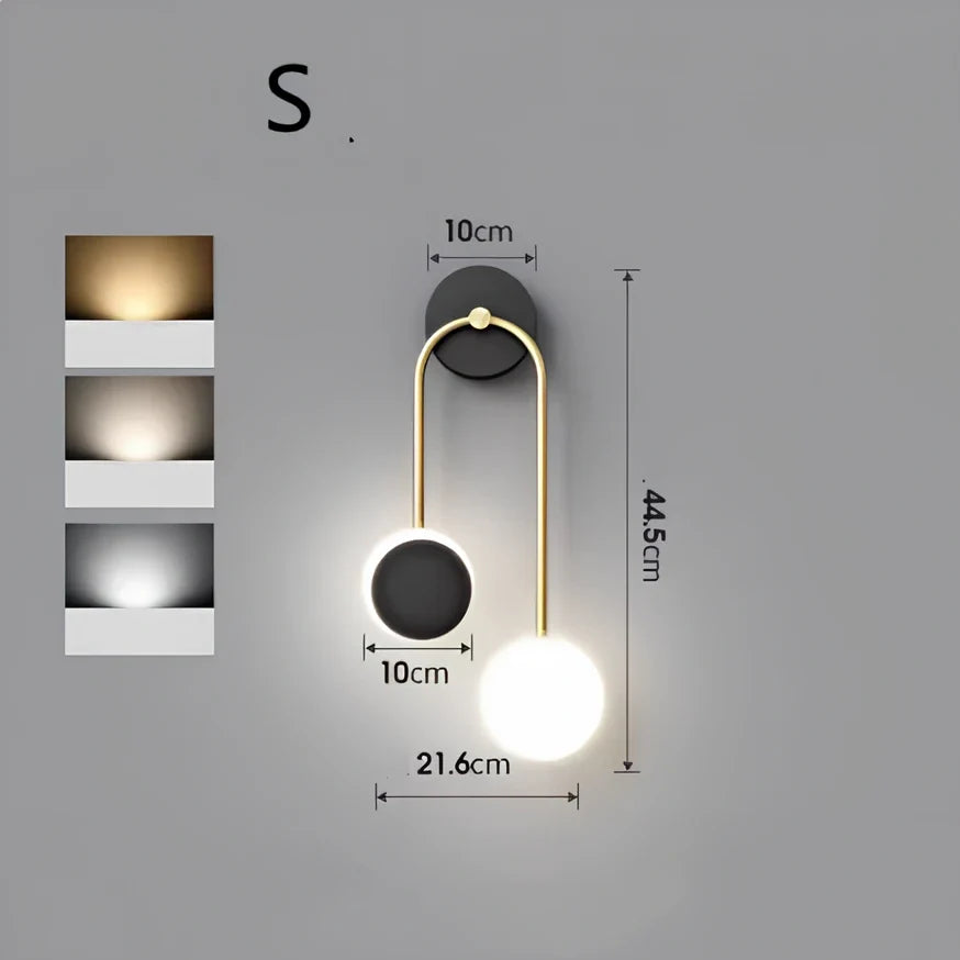 Nordic wall lamp with black gold finish and LED lighting, mounted beside bed with dimming controls