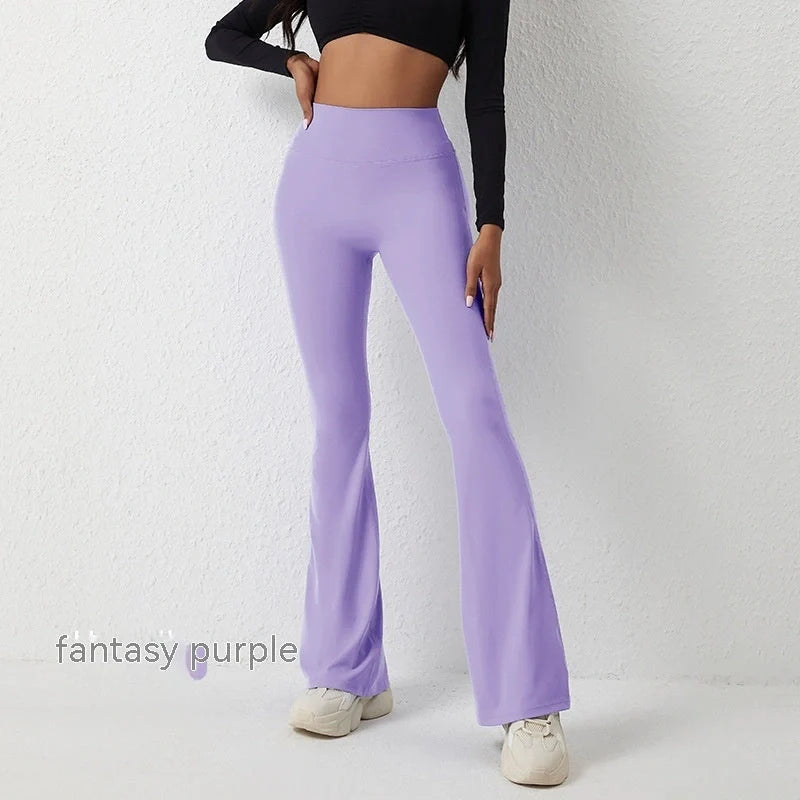 High waisted hip lift and wide leg fitness pants in various colors, perfect for workouts and casual wear.