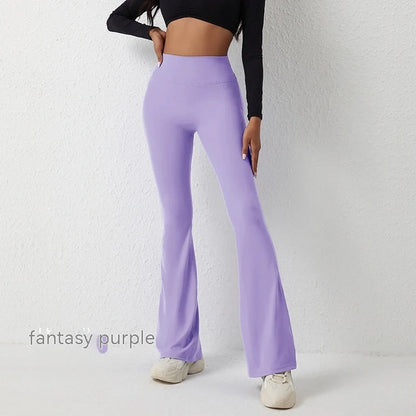 High waisted hip lift and wide leg fitness pants in various colors, perfect for workouts and casual wear.