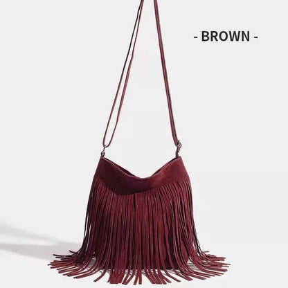 Artistic Tassel Shoulder Bag in seven colors with literary style and tassel detailing