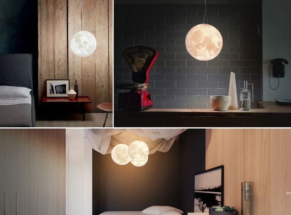 LED chandelier lamp with 3D printed shade, adjustable hanging line, and remote control for 16 colour options