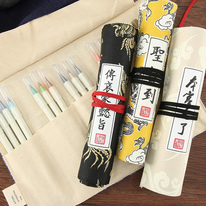 Student court style fabric pencil case in durable Oxford cloth measuring 285mm X 200mm for pens, highlighters and stationery organisation in black, blue, light yellow and yellow colour options