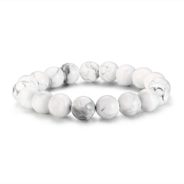 Natural Black Lava Rock and White Stone Stretch Bracelet with anti-fatigue benefits