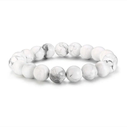Natural Black Lava Rock and White Stone Stretch Bracelet with anti-fatigue benefits