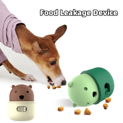 Adjustable leakage food feeder toy for dogs and cats in brown and green