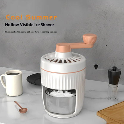 Green hand-cranked ice shaving machine with removable ice box and ergonomic handle