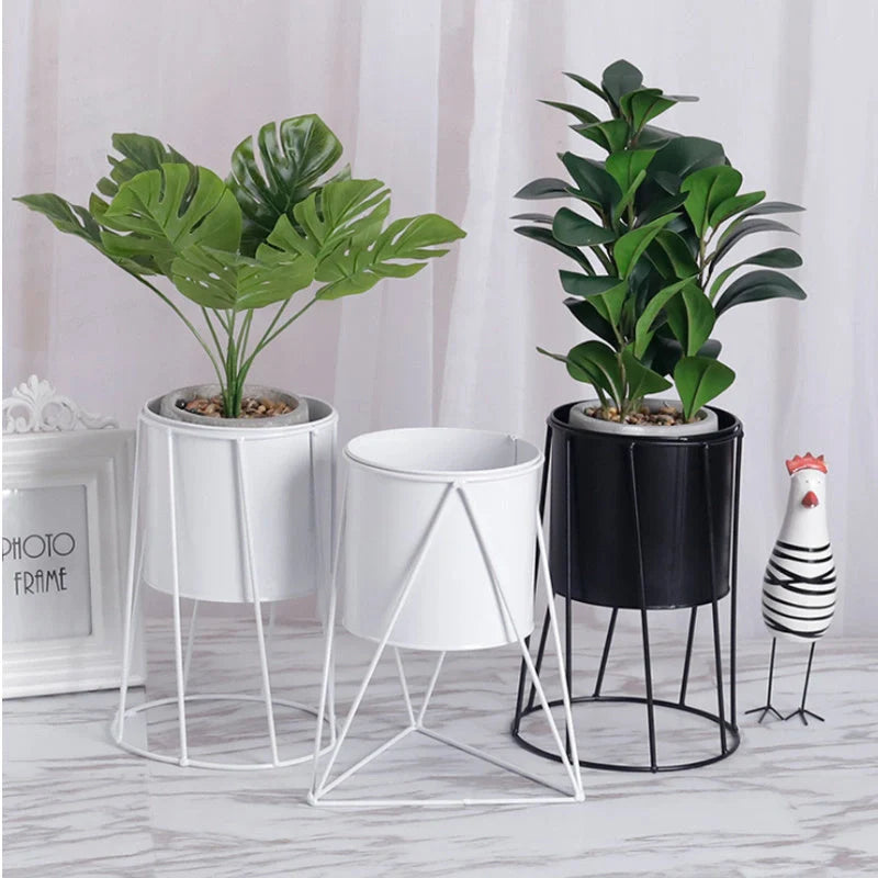 Nordic INS Simple Iron Flower Stand with detachable pot in white and black options