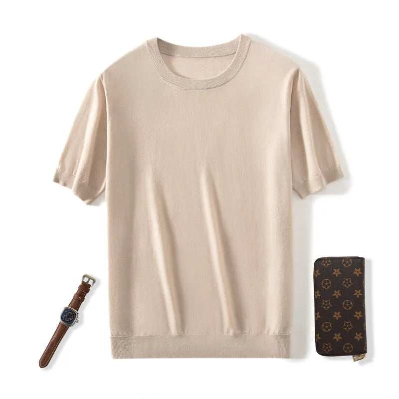 Men's loose-fit knitted short sleeve casual pullover shirt in multiple colours