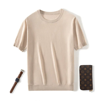 Men's loose-fit knitted short sleeve casual pullover shirt in multiple colours