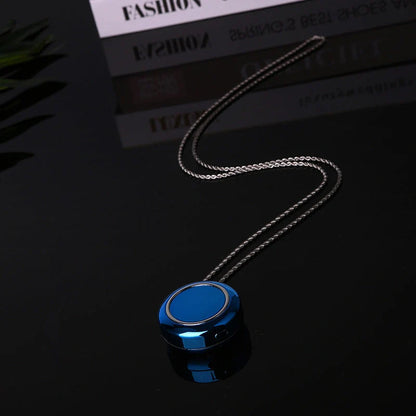 Portable negative ion air purifier necklace in blue, white, and silver