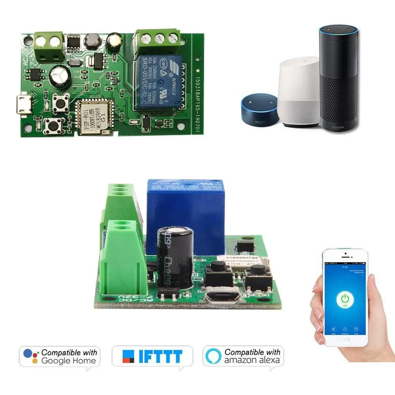 Self-Locking Interlock Remote Control 1 Way Relay Module with 2.4G WiFi, USB Communication Interface, Wide 7-32V Operating Voltage, SMG-WF01-7-32V Series, Compact 15cm x 8cm x 2cm Design