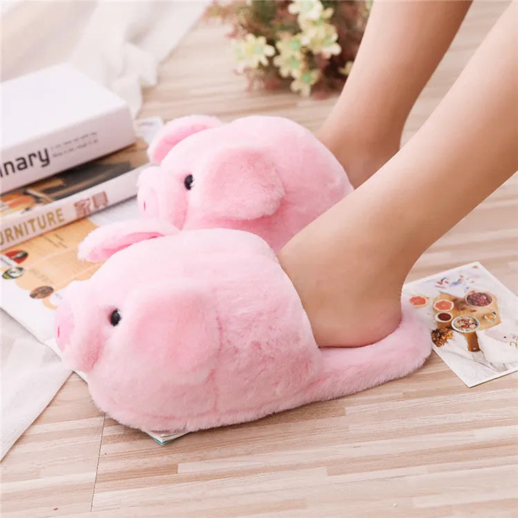 Pink pig-shaped floor slippers with short plush fabric and PP cotton filling, sizes 36-39