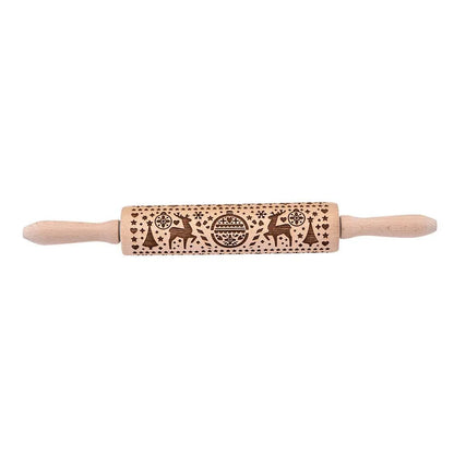 Beautifully engraved Christmas snowflake-patterned rolling pin for creating intricate designs on cookies, pastries, and soft candies