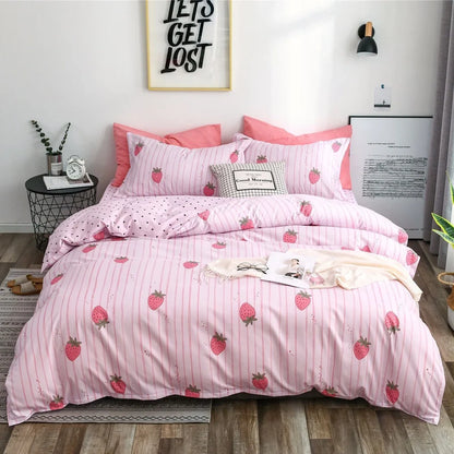Cartoon pattern quilted bed linen set with reactive dye colours on UK-sized bedding