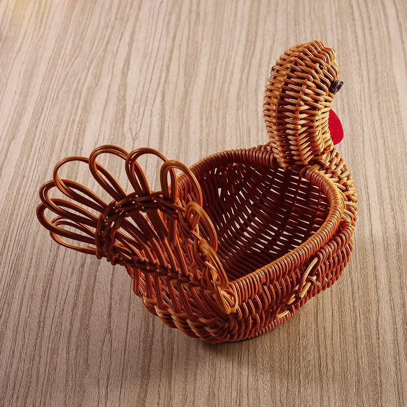 Deer-shaped handwoven rattan fruit basket for home decor and kitchen organization