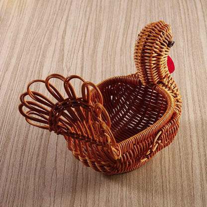 Deer-shaped handwoven rattan fruit basket for home decor and kitchen organization