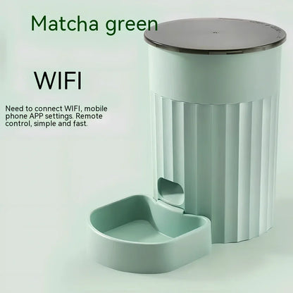 Automatic wifi pet feeder with 3-litre capacity in matcha green colour with digital display