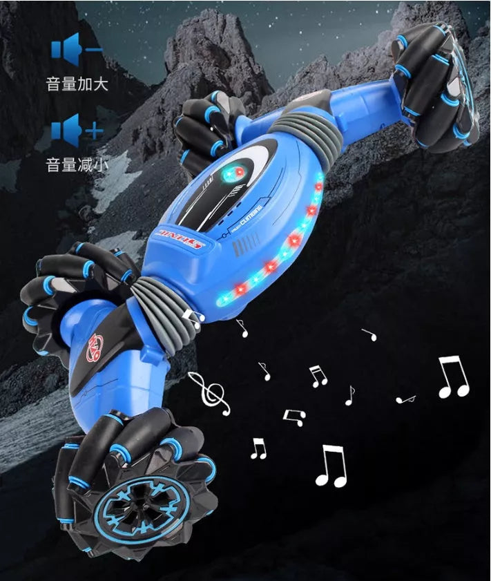 Double side RC Stunt Car in blue and red, ready for stunts on any terrain