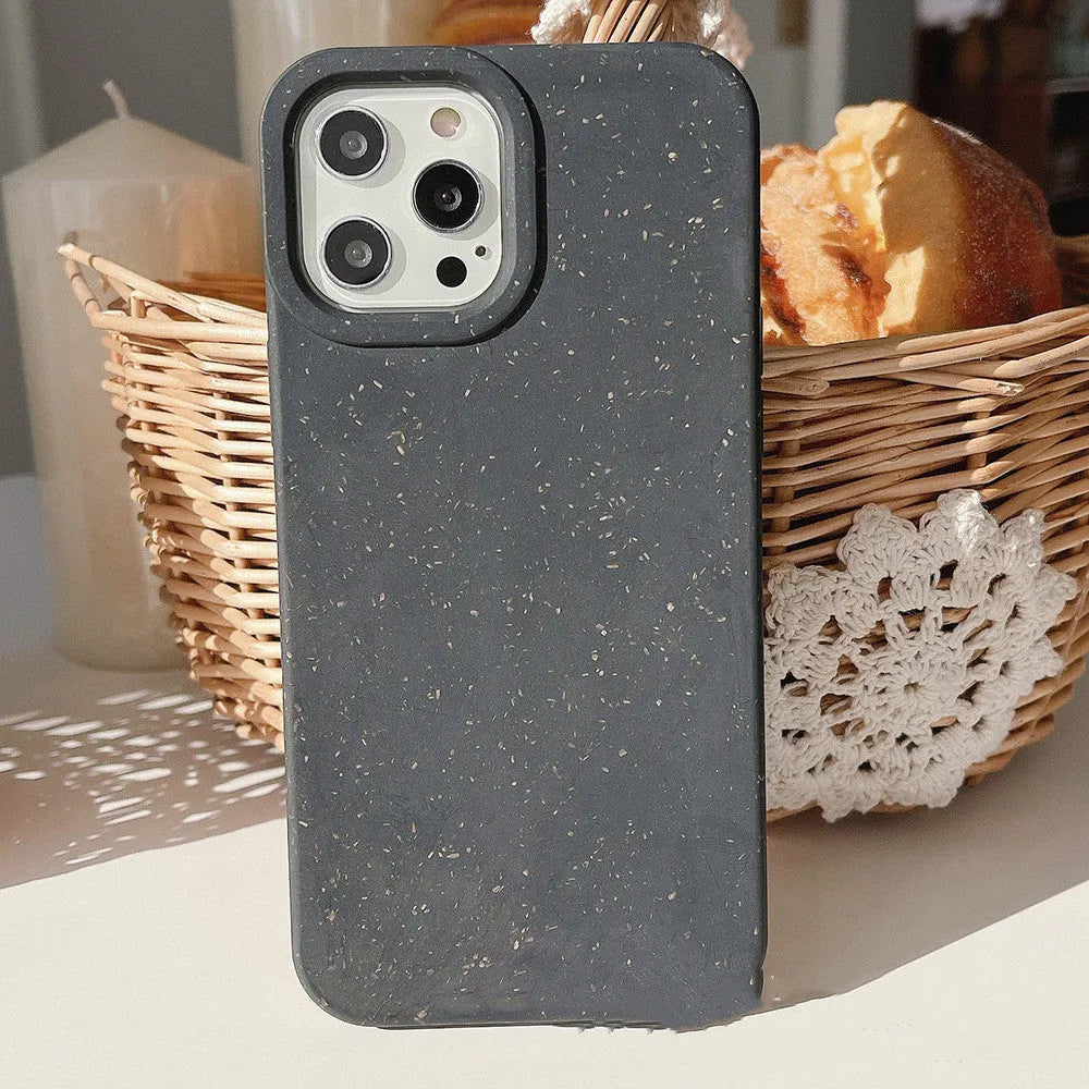 Wheat straw biodegradable phone case for Apple iPhone showing natural fibre texture and colour options