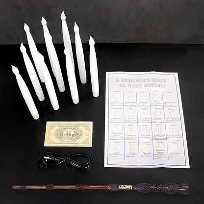 Flameless candles with magic wand remote control showing resin construction and flickering warm light effect