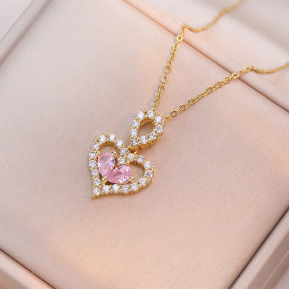Luxury rhinestone crystal heart pendant necklace for women with mixed gem inlays