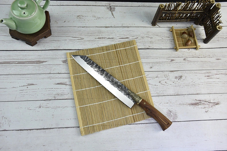Hand forged lightweight slicing knife with rosewood handle and sharp 5Cr15Mov blade