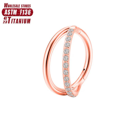 Titanium alloy fork nose ring with diamond treatment in silver finish, showing 1.2mm diameter and fork design