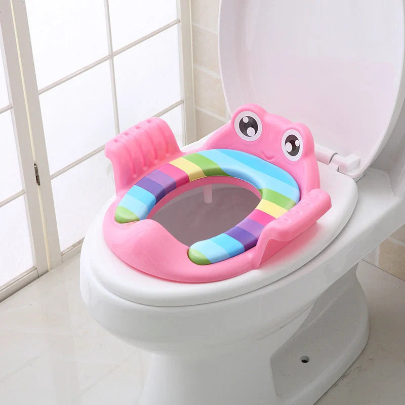 Adjustable non-slip baby toilet seat in pink, sky blue, and green for children aged 1-6 years
