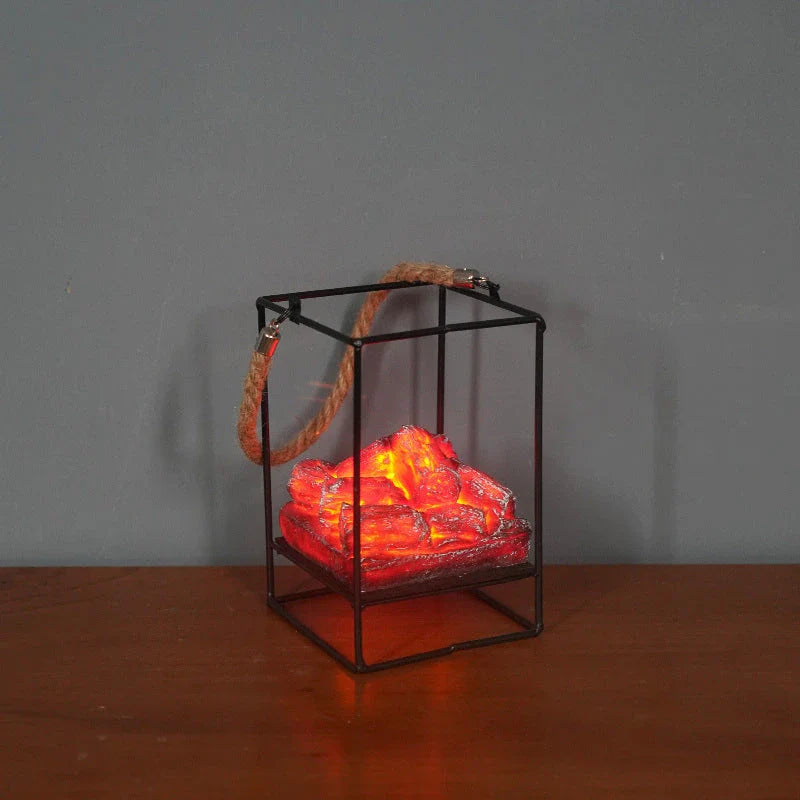 LED Flame Fireplace Lamp with simulated charcoal effect, creating a cozy and inviting ambiance in a living room.