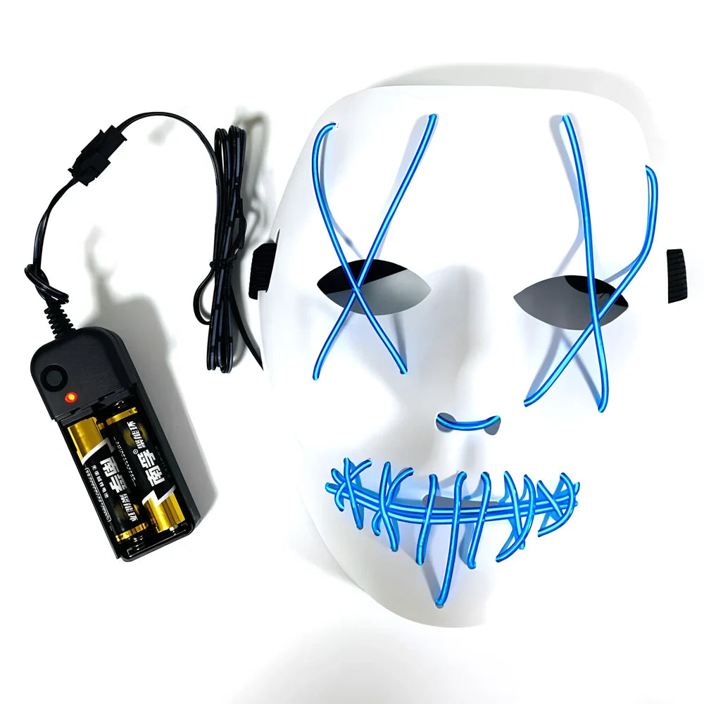 Halloween LED mask with voice control and multiple flash modes measuring 22cm by 18cm