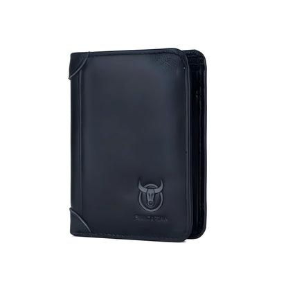 Men's casual leather wallet showing internal compartments including secret section
