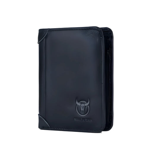 Men's casual leather wallet showing internal compartments including secret section