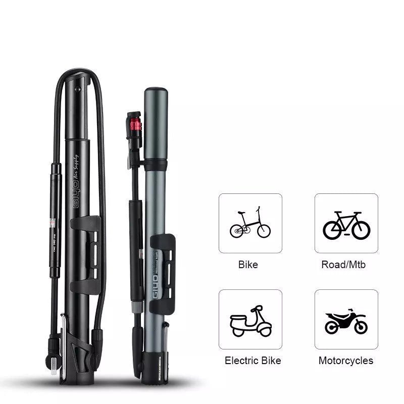 High-pressure bicycle pump with ergonomic handle and anti-skid base for stable, efficient tire inflation