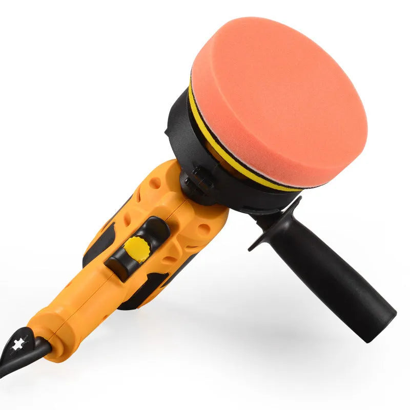 Yellow automotive polishing machine with 125mm disc on a 220V power cord.