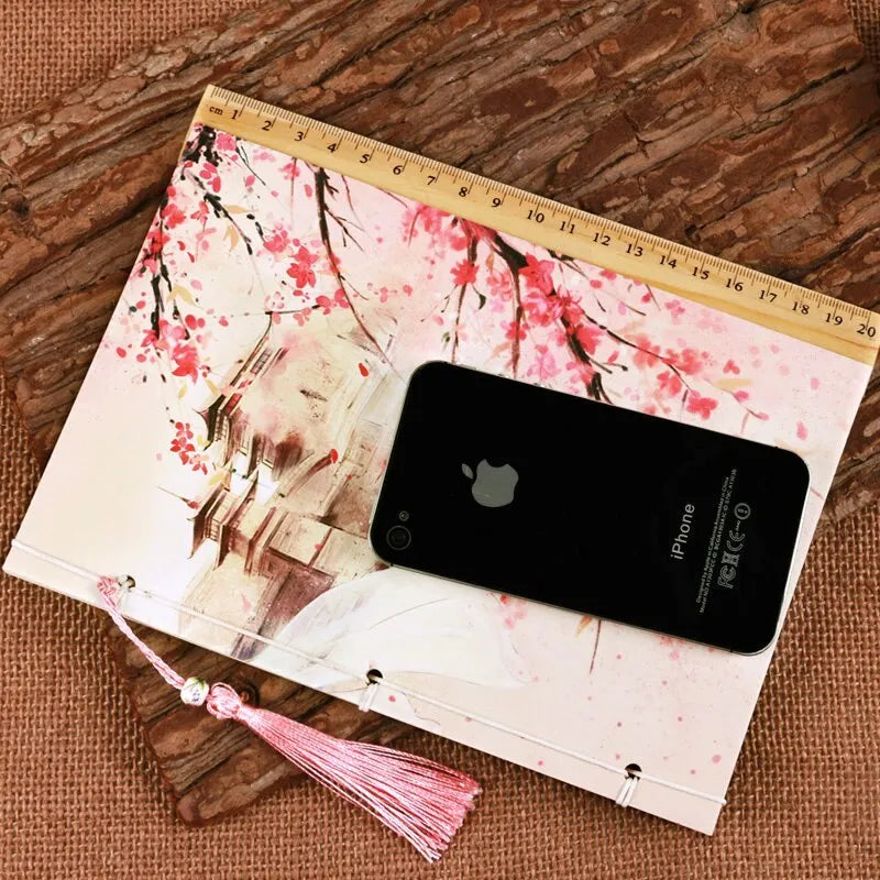Watercolour-themed retro Chinese style thread-bound notebook in Azalea colour with 208x140mm dimensions