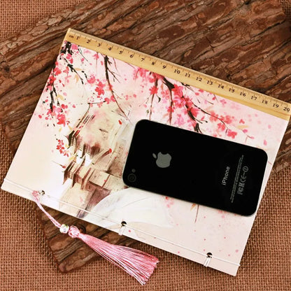 Watercolour-themed retro Chinese style thread-bound notebook in Azalea colour with 208x140mm dimensions
