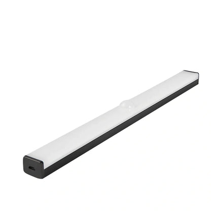 LED strip light with motion sensor in black finish, 30cm length with warm white illumination