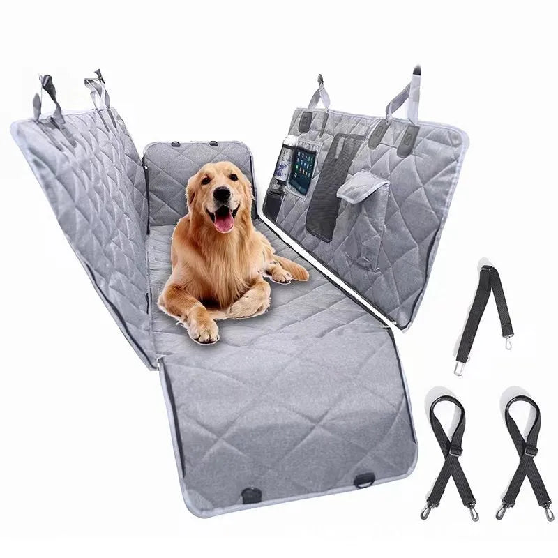 Cloth pet car cushion mat for dogs on vehicle seat in black or grey with optional mesh base