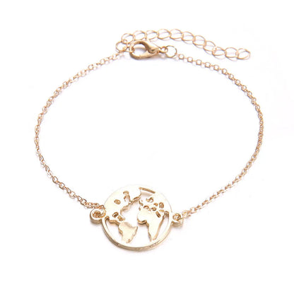 Set of three women's bohemian-style bracelets with heart charms showing an aircraft map design.