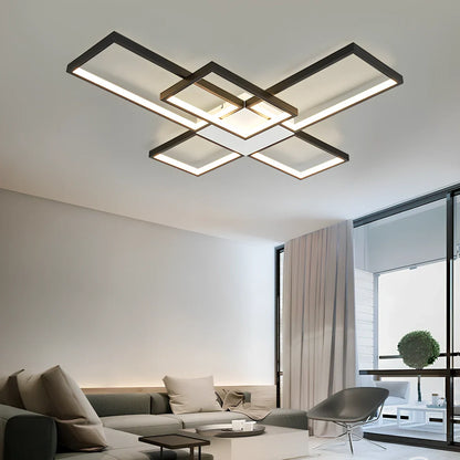Modern LED ceiling lamp with remote dimming in black or gold finish for 10-15 square metre rooms