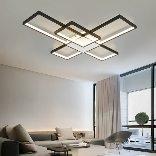 Modern LED ceiling lamp with remote dimming in black or gold finish for 10-15 square metre rooms