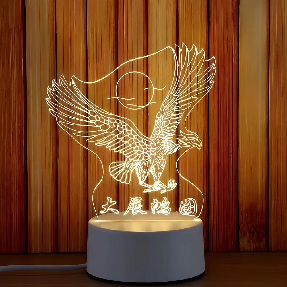 Creative USB bedside night light with acrylic castle scene, 20x17.5cm size, touch control for three light modes