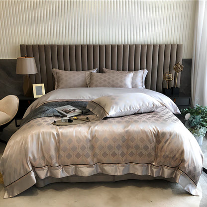 Pure cotton duvet cover set with geometric pattern in reactive dye colours for 1.8m bed