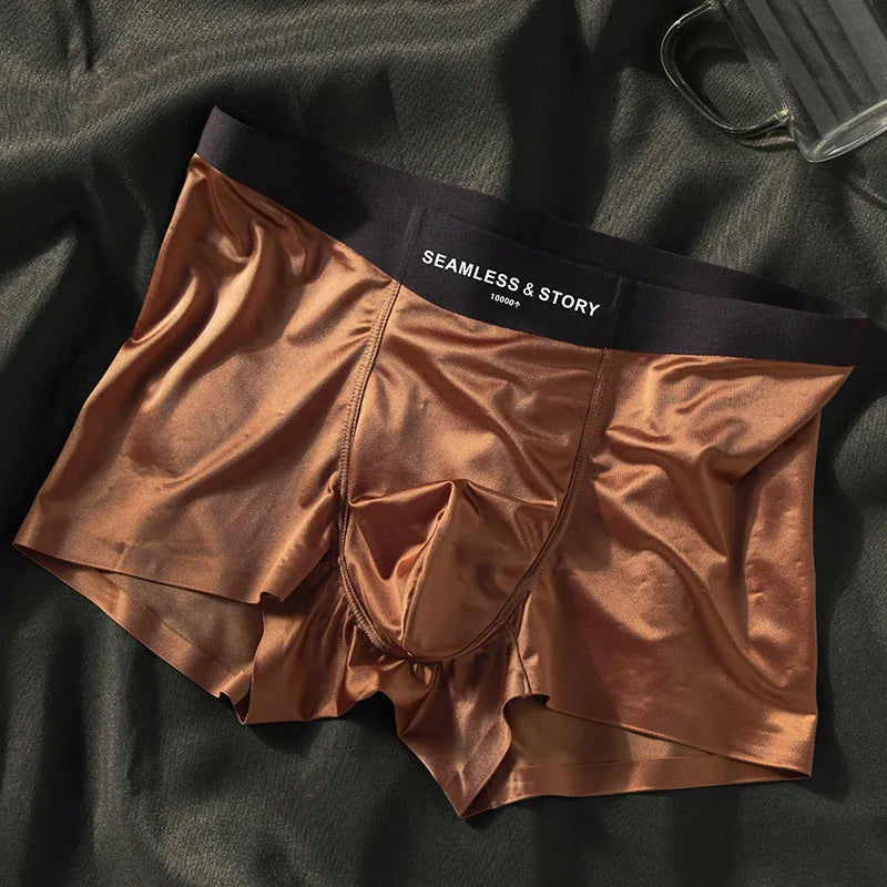 Men's ice silk underwear in mid-waist design showing coffee colour option