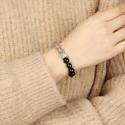 10mm khaki crystal couple bracelet with Chinese geometric design and polished finish