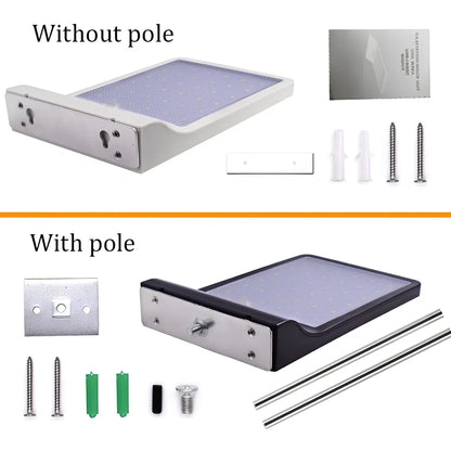 Black and white solar garden light with 36 LEDs, mounting rod option, automatic dusk operation