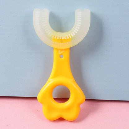 U-shaped baby toothbrush in soft silicone for kids, available in multiple colors